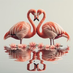 Two Flamingos Standing With Crossed Necks in the Water