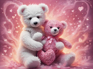 cute fluffy teddy bear with hearts valentines day card