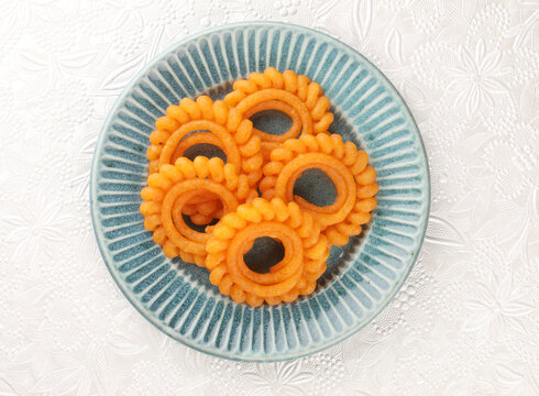 Indian Sweet Food Imarti Also Know as Amriti, Omriti, Jahangir, Jalebi, Jaangiri. It is Made by Deep-Frying Vigna Mungo Flour Batter in a Kind of Circular Flower Shape.