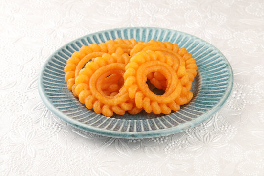 Indian Sweet Food Imarti Also Know as Amriti, Omriti, Jahangir, Jalebi, Jaangiri. It is Made by Deep-Frying Vigna Mungo Flour Batter in a Kind of Circular Flower Shape.