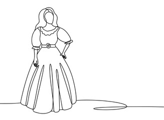 Woman. Dress. Costume. Wide skirt. One line