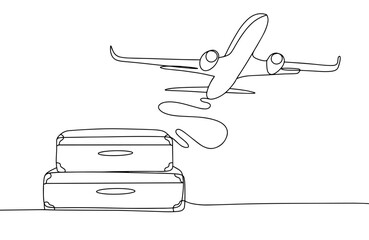 Suitcase. Airplane. One line