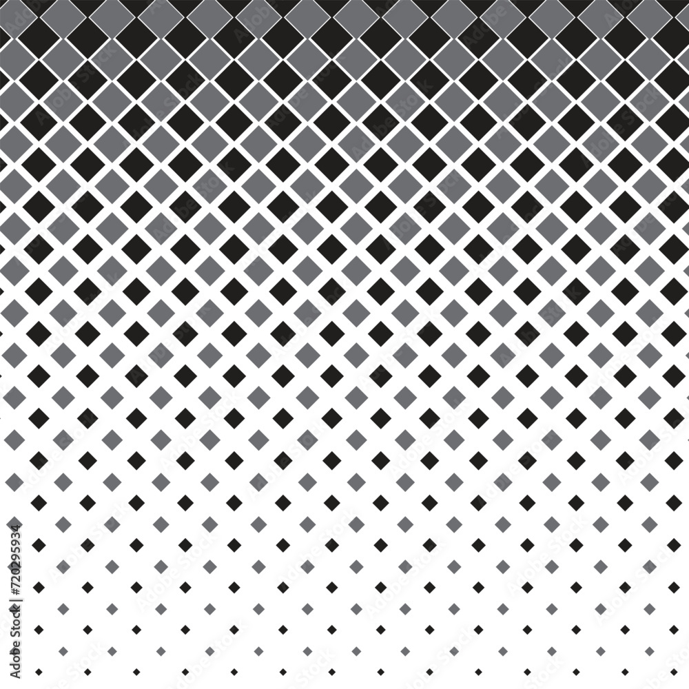 Poster abstract repeatable big to small black grey rectangle shape halftone pattern.