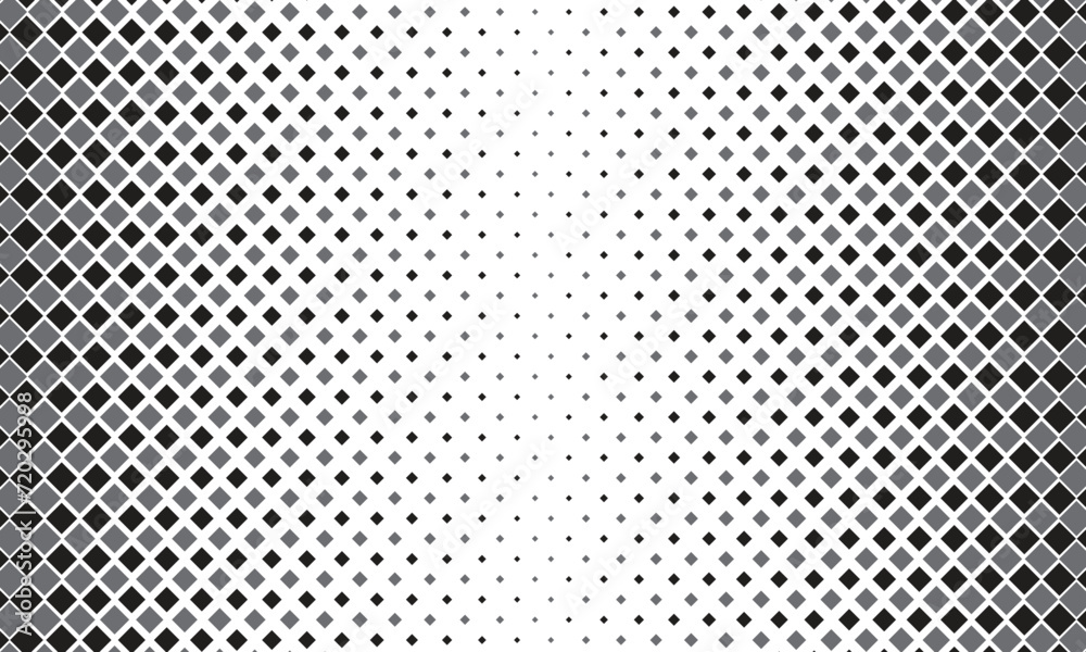 Poster abstract repeatable big to small black grey rectangle shape halftone pattern art.