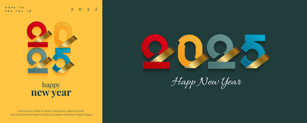 2025 square design concept with unique colorful numbers. premium happy new year 2025 for posters, banners and pamphlets