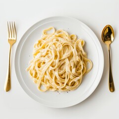 Plate of Pasta With Fork and Knife