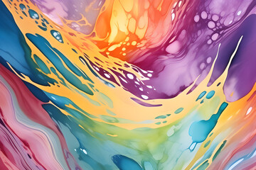 Closeup of abstract watercolor paint background texture with liquid fluid marbled paper texture banner texture. Generative AI (생성형 AI)