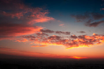 Fototapeta na wymiar Beautiful landscape of colourful sunset or sunrise.
