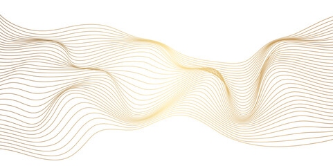 Vector golden wavy ocean flowing dynamic lines isolated on transparent background. wavy ocean curve lines background. Design for banner, flyer, cover, technology, science, brochure, ocean.