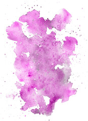 Watercolor spots and blots in purple-pink shades. Drawing isolated on a white background.
