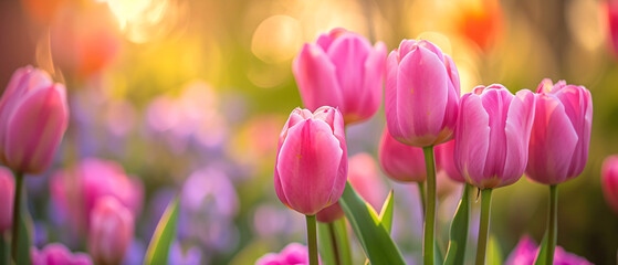 Pink tulips on a spring day