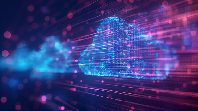 Abstract background with neural network, database flow, cloud computing