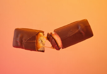 Chocolate bar with a delicious filling. Sweet dessert and snack.