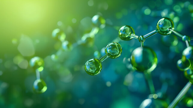 glass model of geometric molecule background green and blue color