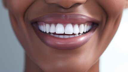 Naklejka premium Close up shot of a black woman smiling with perfect white teeth