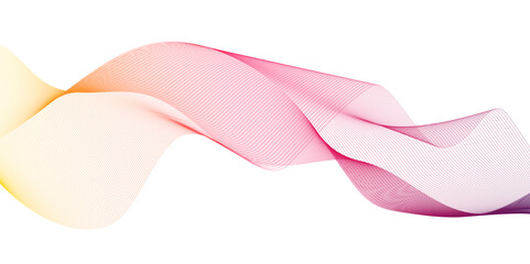 Dynamic colorful sound wave isolated on white background. Wave with lines created using blend tool. Curved wavy line, smooth stripe.