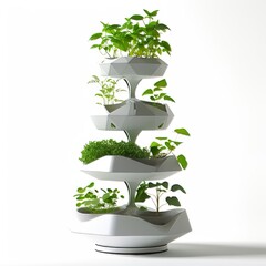 Tall White Planter Filled With Abundant Plants