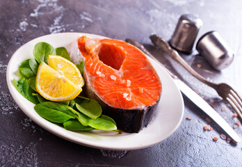 Salmon. Fresh raw salmon fish fillet with cooking ingredients - 720309157