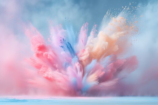Fototapeta Multi-colored explosion of powder in pastel colors