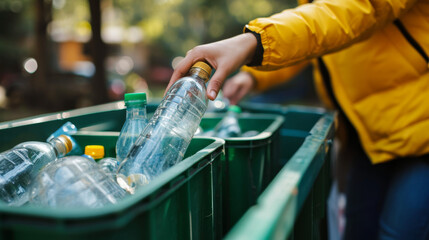 Person recycling a clear plastic bottle.
