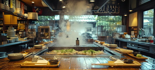 Asian cuisine. Steam. Cooking over an open fire.