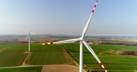 Aerial wiev of windmills farm. Power Energy Production