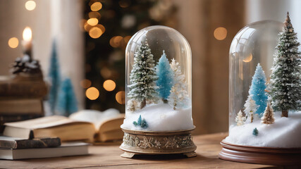 shabby chic dreamy mist pastel junk journals 
creating beautiful snow globes with winter and Christmas themes, complete with a snowy effect
Winter wonderland Create a winter landscape inside the snow  - obrazy, fototapety, plakaty