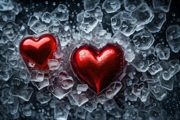 A red heart frozen in ice as a symbol of betrayal in love