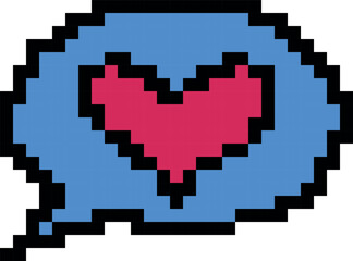Pixel speach bubble with heart. vector icon