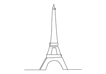 Eiffel Tower Single one line drawing. Tourism and travel greeting postcard concept. Modern continuous line draw design vector illustration
