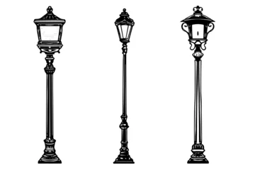 Küchenrückwand glas motiv Lamppost hand drawn ink sketch. Engraved style vector illustration of street lantern © Artem