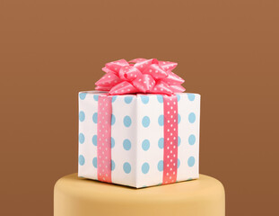 Gift box with a bright pink bow. Celebration and fun. Bright experiences and relaxation with...