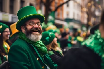 Men in funny leprechaun costumes at the St. Patrick's Day Parade on March - obrazy, fototapety, plakaty