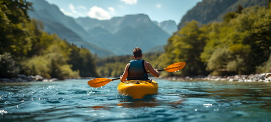 Yellow canoe. kayaking on the river