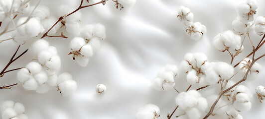 Tenderness, naturalness. Cotton on a white sheet.