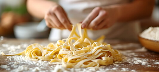 A woman makes pasta.