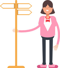 Woman Character and Signpost
