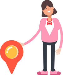 Woman Character and Location Pin
