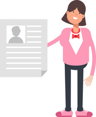 Woman Character Holding Job Application Document
