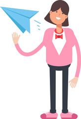 Woman Character Holding Paper Plane
