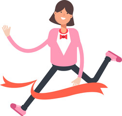 Woman Character Running at Finish Line
