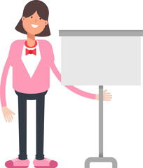 Woman Character Presenting Whiteboard
