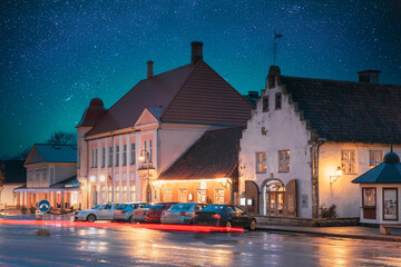 Kuressaare, Estonia. Old Gross Weight Storage Building House Near Market In Tallinna Street At...
