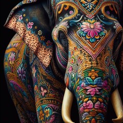 indischer Elefant mit bunten Mustern bemalt - obrazy, fototapety, plakaty