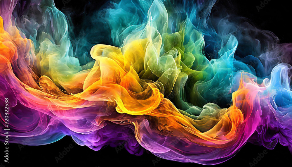 Wall mural colorful abstract smoke painting on black background