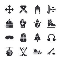 Set of Winter icon for web app simple silhouettes flat design