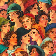 Fototapeta premium Group of multinational woman illustration. Generative AI