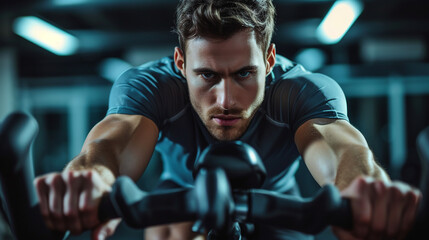 Man practicing exercises on an exercise bike in a gym