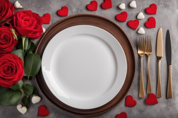 Empty plate mock up for saint valentine's day. Holiday love table setting
