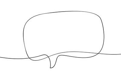 Speech bubble continuous one line drawing, Black and white graphics vector minimalist linear illustration made of single line